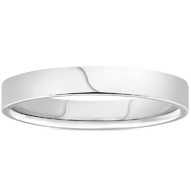 Pompeii3 950 Platinum Plain High Polished Ring 3mm Flat Wedding Band - White