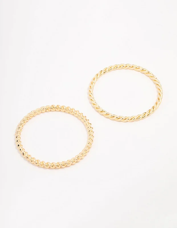 Gold Plated Twisted Bangles 2-Pack