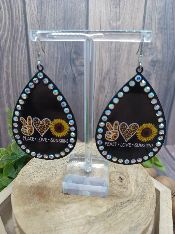 Peace, Love, & Sunshine Earrings w/ Mermaid Rhinestones