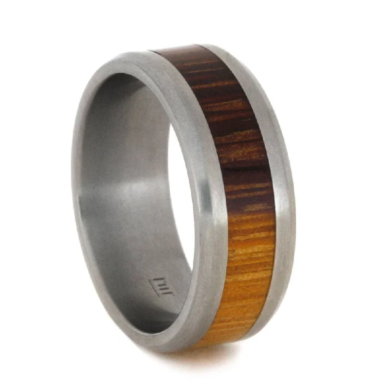 Beveled Titanium Ring with a Marblewood Inlay