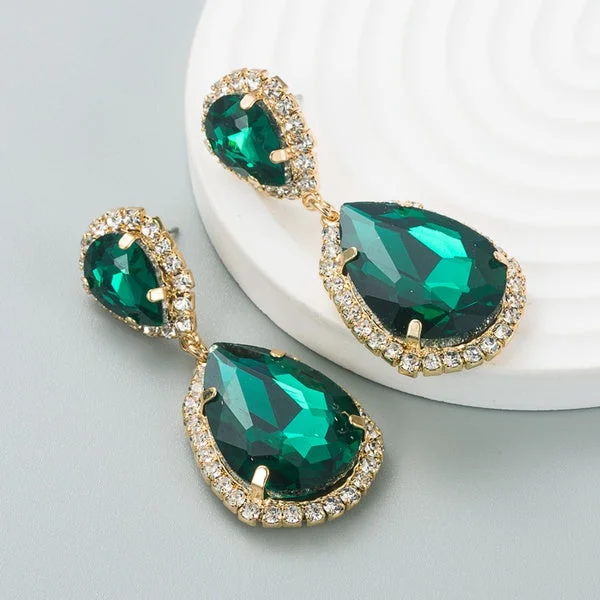 Green Teardrop Shaped Earrings