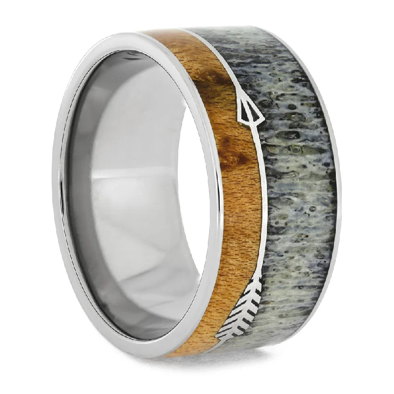 Arrow Men's Wedding Band with Antler and Maple Wood