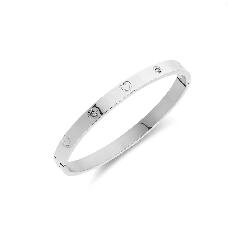 Crystal heart bangle silver