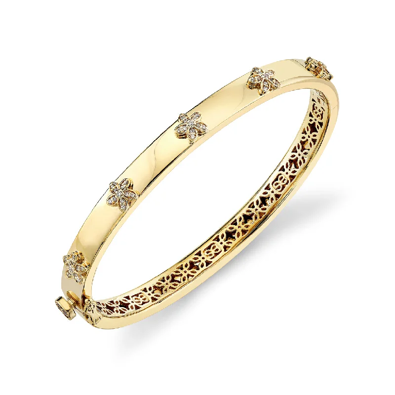 Gold & Diamond Plumeria Bangle