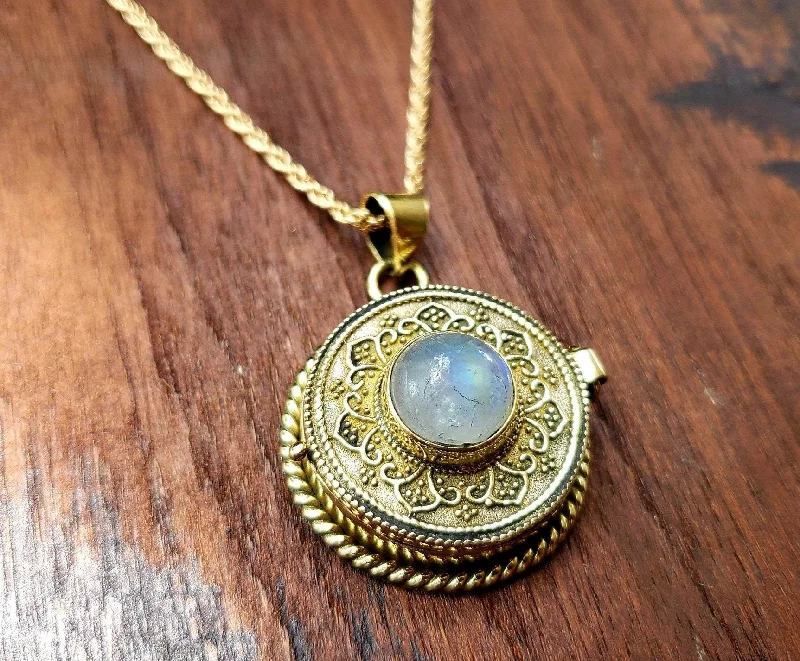 Bohemian Gold Moonstone Locket Necklace