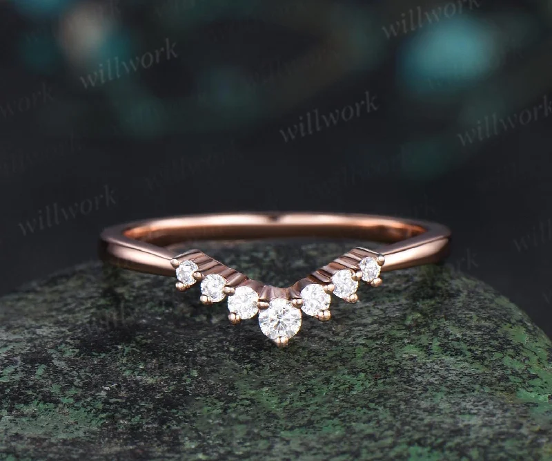 Curved moissanite wedding band solid 14k rose gold stacking matching diamond wedding ring band women anniversary ring gift