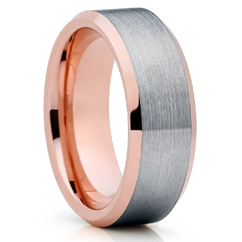 Silver Tungsten Ring 8Mm Rose Gold Wedding Band Comfort Fit Tungsten Carbide