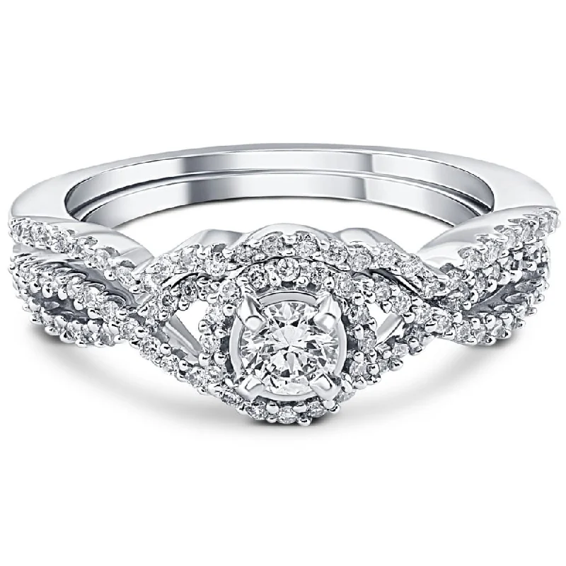 3/4CT Diamond Halo Infinity Engagement Wedding Ring Set White Gold Lab Grown