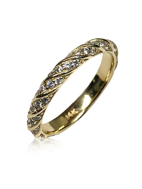 Pave set cz wedding band 14k yellow gold