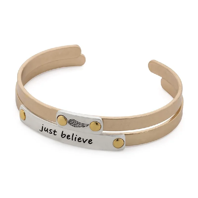 Just Believe Double Bangle Gold and Silver Tone