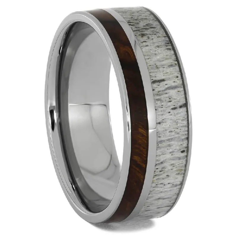 Ironwood and Antler Wedding Band with Titanium