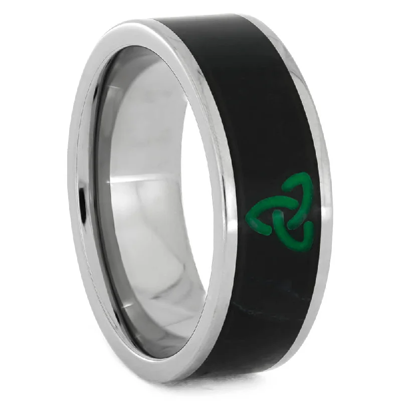 Black Jade Ring In Titanium With Trinity Engraving