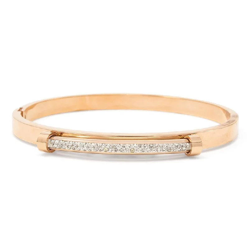 Stainless Steel Bangle Bar Crystal Rose Gold Plated