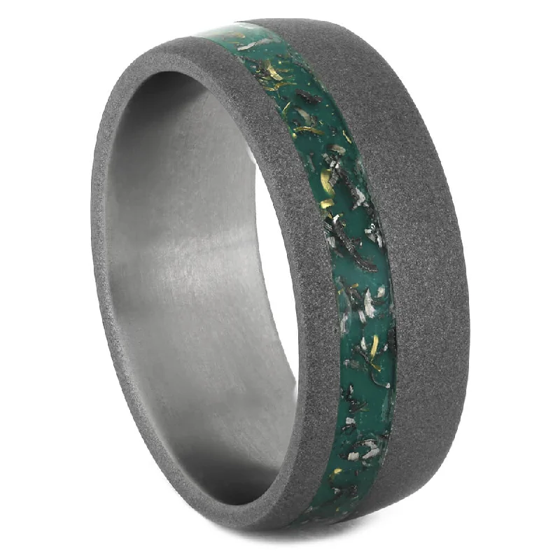 Green Stardust™ Wedding Band In Sandblasted Titanium