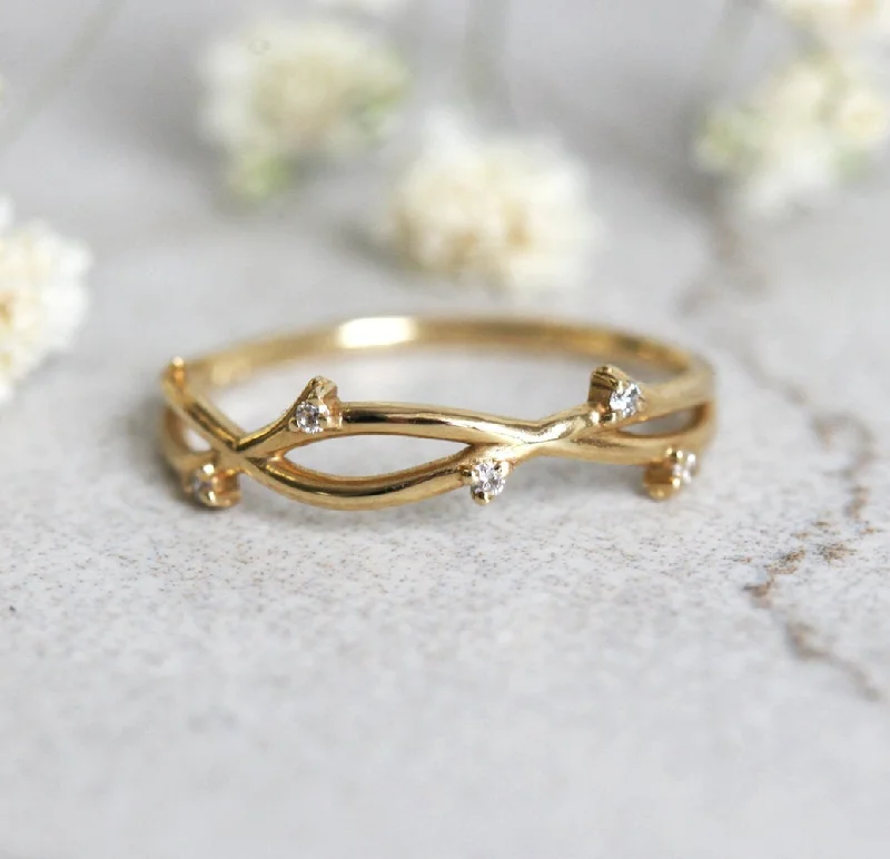 Unique Thin Twig Diamond Wedding Band