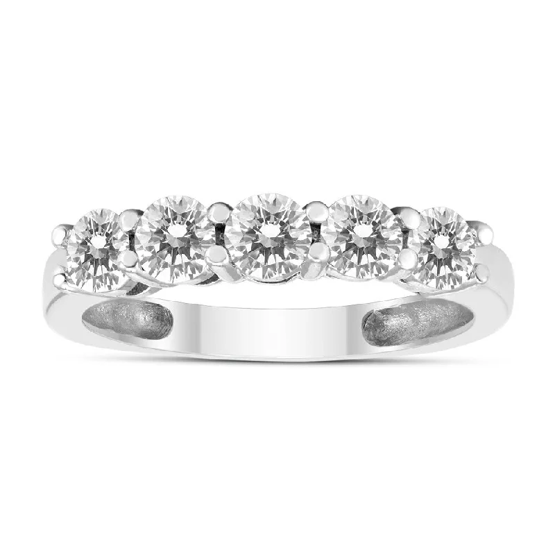 1 Carat TW Five Stone Diamond Wedding Band in 14K White Gold