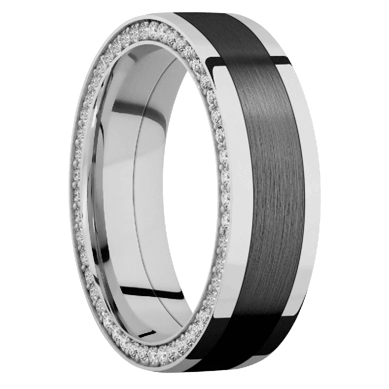 14K White Gold with Polish Finish and Zirconium Inlay