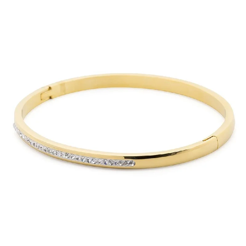 Stainless Steel Hinged Pave Bangle Gold Plated