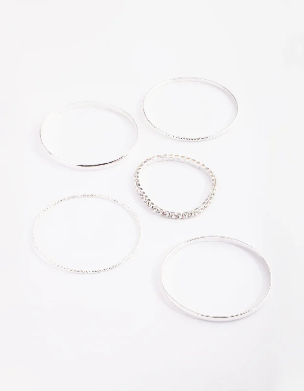 Silver Diamante Bangle 5-Pack