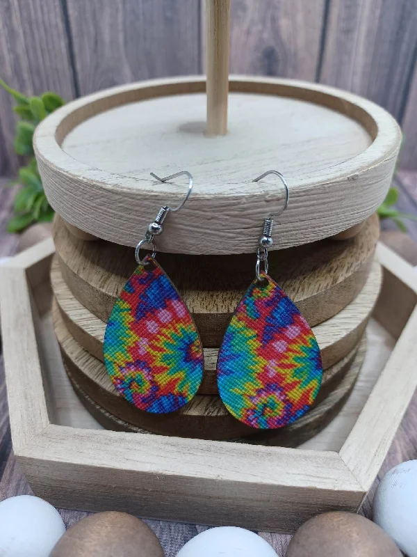 Tie Dye Patterned Dainty Teardrop Earrings