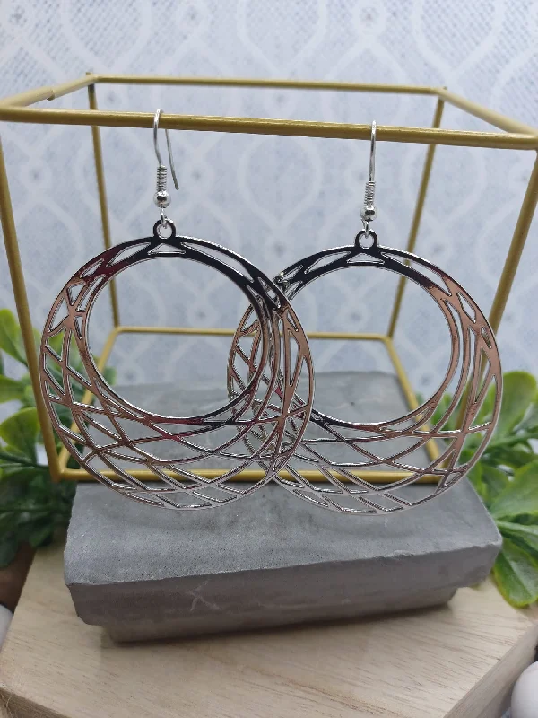 Silver Circle Criss Cross Patterned Earrings