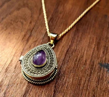 Amethyst Teardrop Locket Necklace