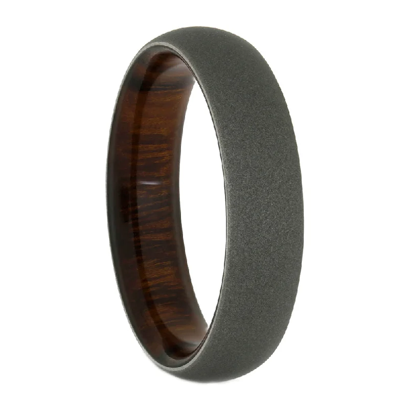 Mens Titanium Ring With Rosewood Sleeve