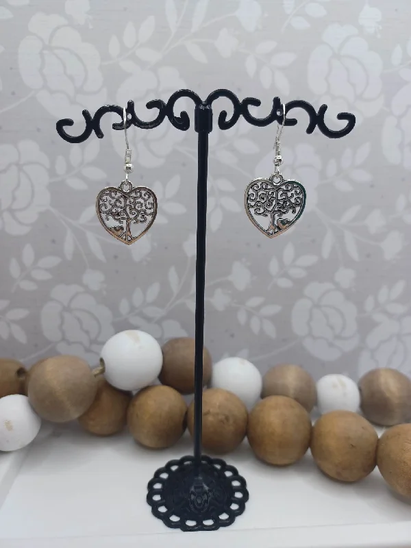 Dainty Tree of Life Heart Earrings