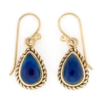 Bronze Blue Agate Sailors Rope Teardrop Earrings