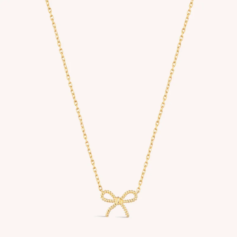 14K Solid Gold Micro Bow Necklace