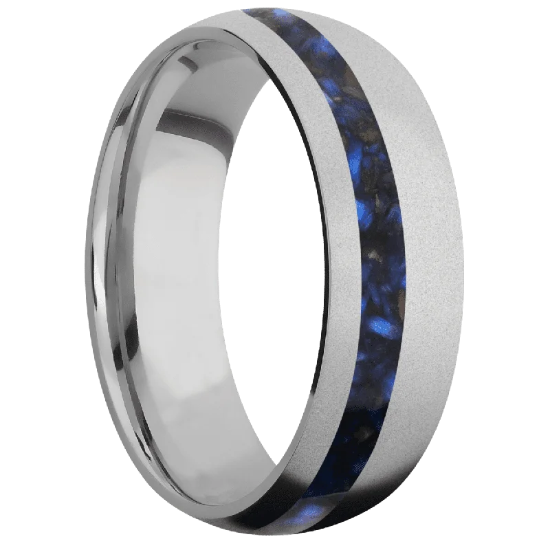 Titanium with Bead , Bead Finish and Blue Tiger Eye Inlay