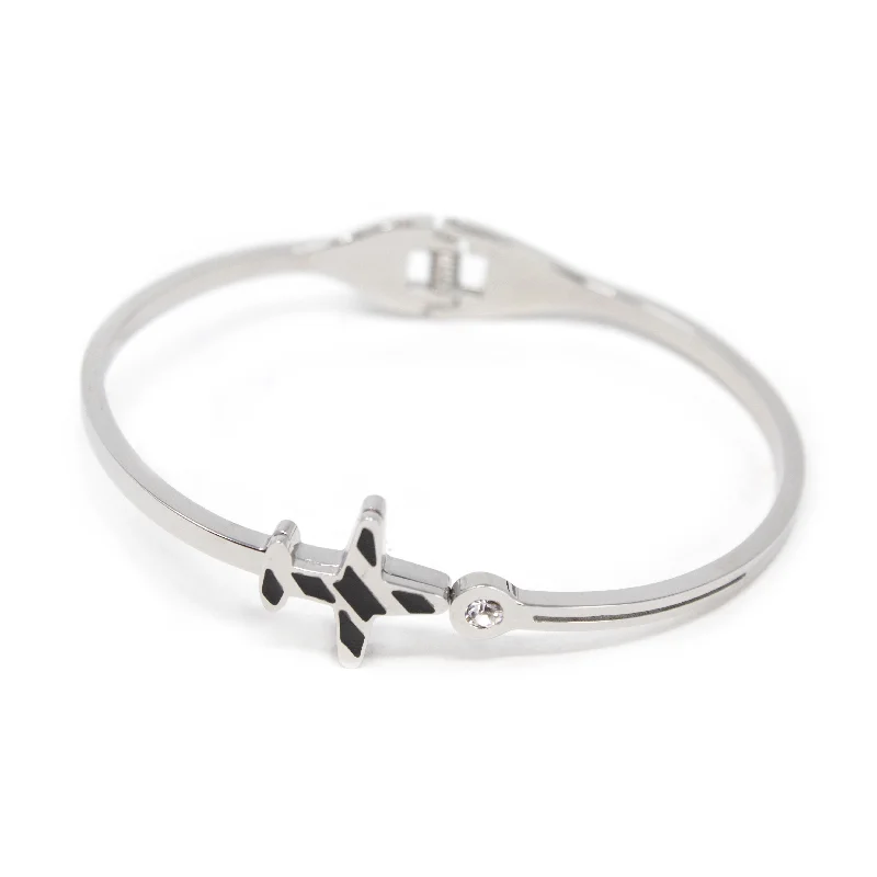 Stainless Steel CZ/Onyx Plane Hinged Bangle