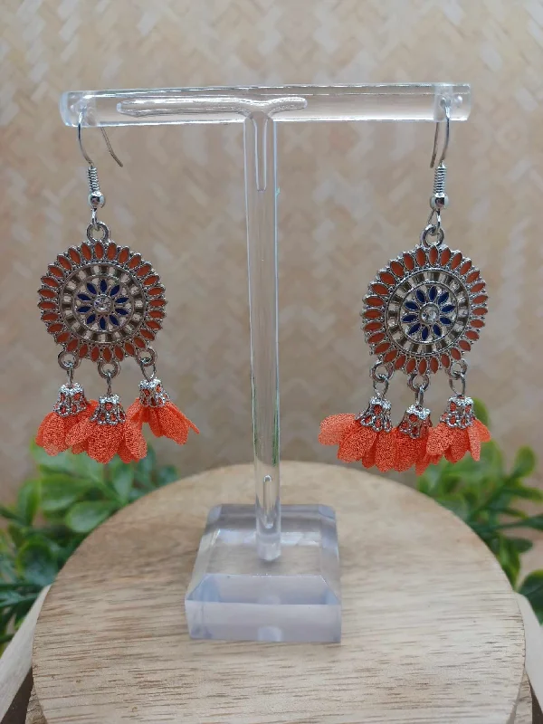 Orange Flower Tassel Earrings