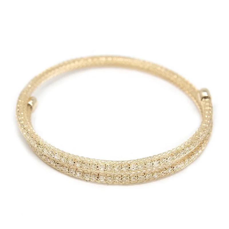 Crystals Mesh Curly Bangle Gold Tone