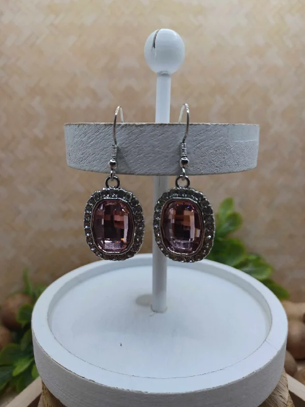 Light Pink Square Cut Rhinestone Earrings