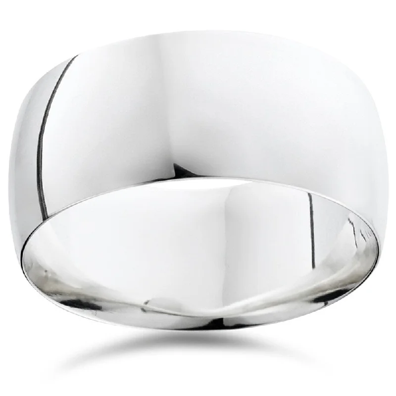 Pompeii3 950 Platinum Plain High Polished Ring 10mm Dome Wedding Band - White