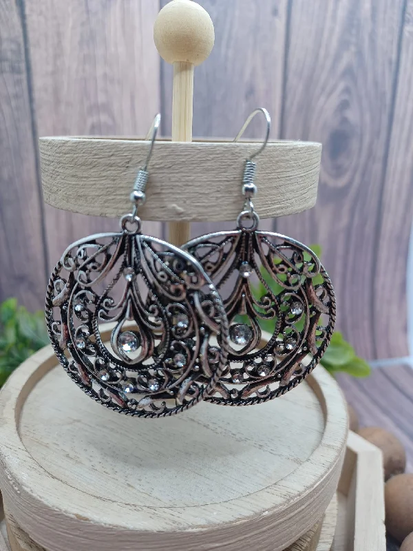 Silver Filigree Rhinestone Earrings