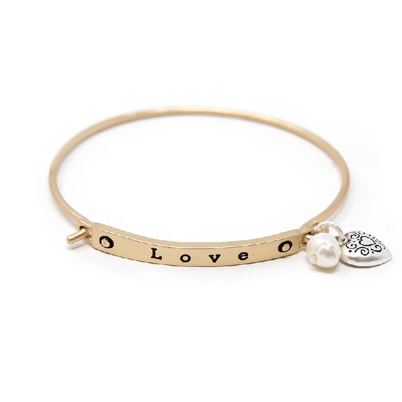 Pearl Love Hook Bangle Gold Tone