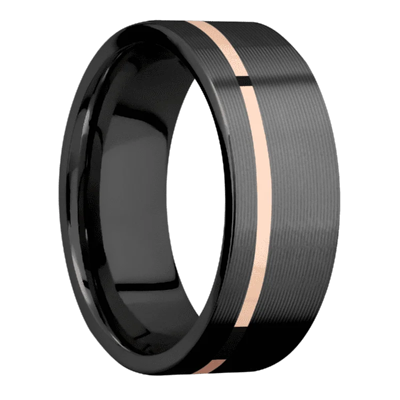 Zirconium with Machine , Machine Finish and 14K Rose Gold Inlay