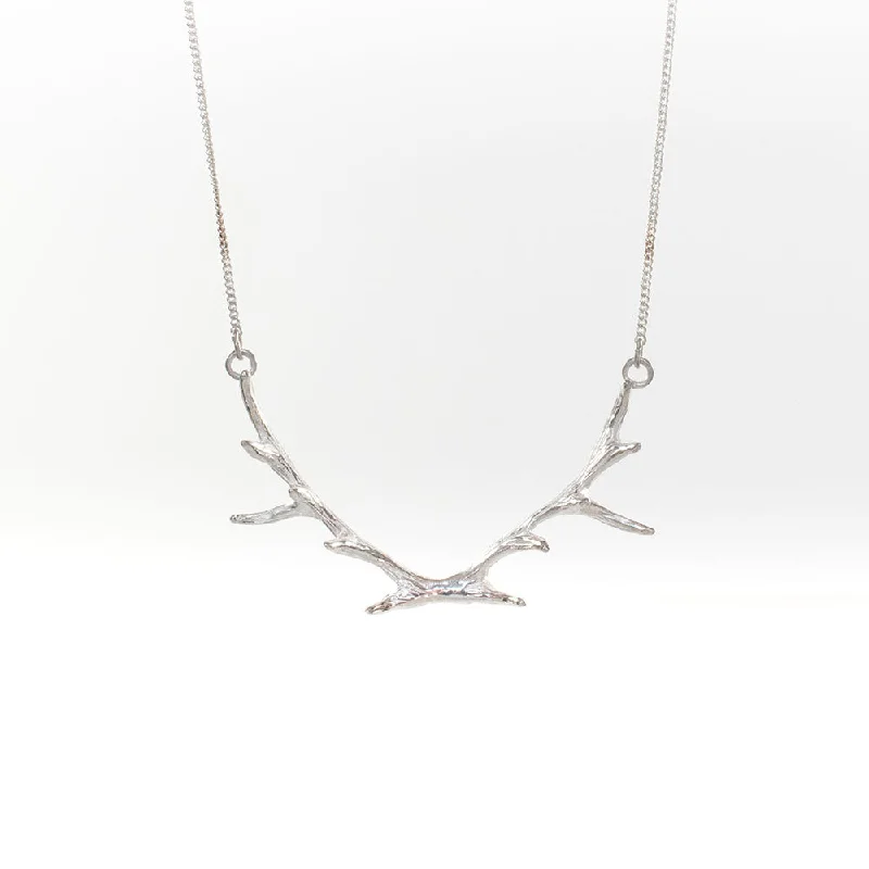 Large Silver Antler Necklace