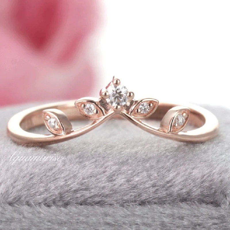 Floral Curved Wedding Band- 14K Solid Rose Gold