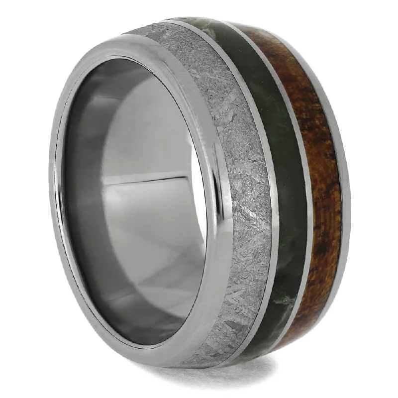 Jade, Meteorite, and Koa Wood Wedding Band