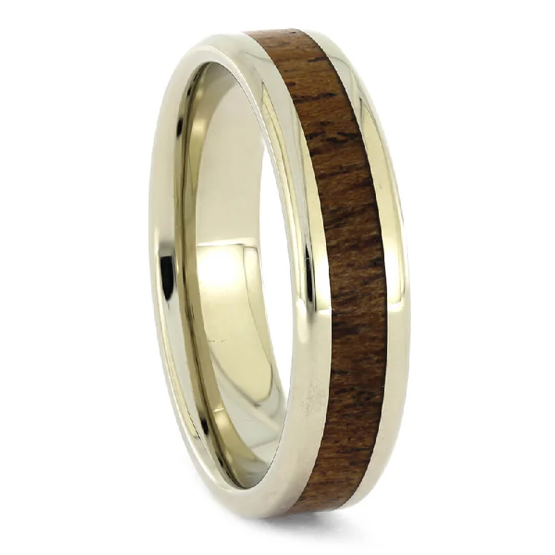 Mesquite Wood Wedding Band In White Gold