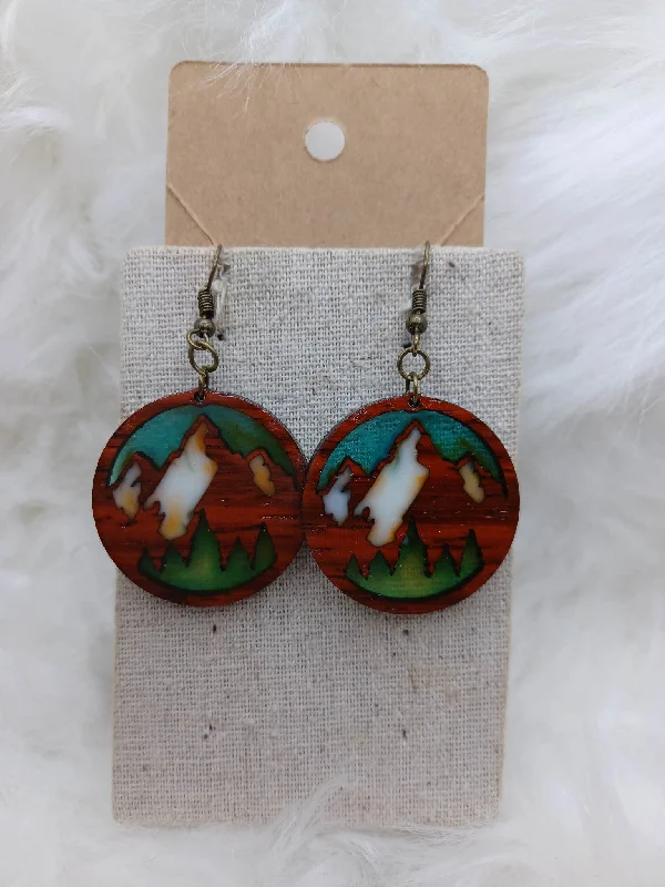 Wooden Earrings w/ Mountain Range