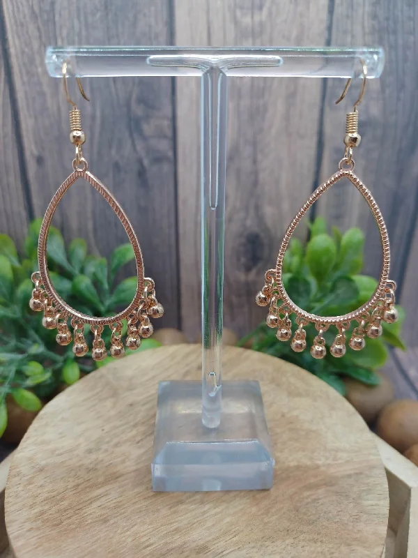 Rose Gold Teadrop Shaped Earrings w/ Dangle Beading