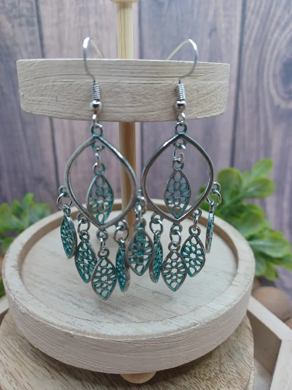 Silver Oxidized Style Dangle Flower Earrings