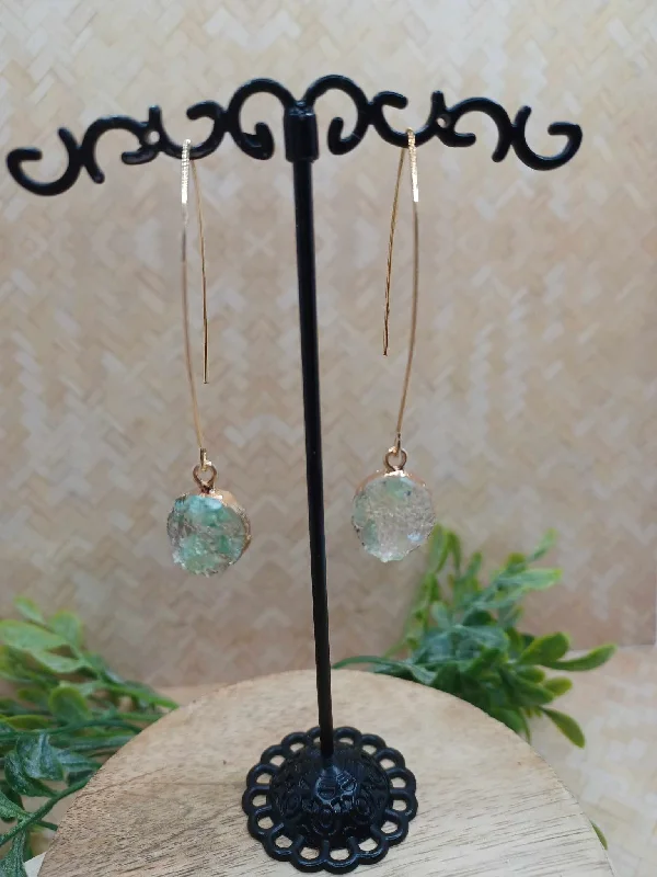 Gold Drop Style Earrings w/ Green Druzy Style Stones