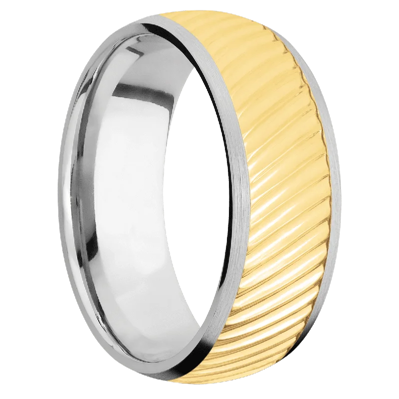 14K White Gold with Satin Finish and 14K Yellow Gold Inlay