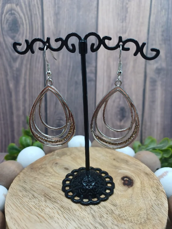 Silver Teardrop Earrings w/ Champagne Rhinestone