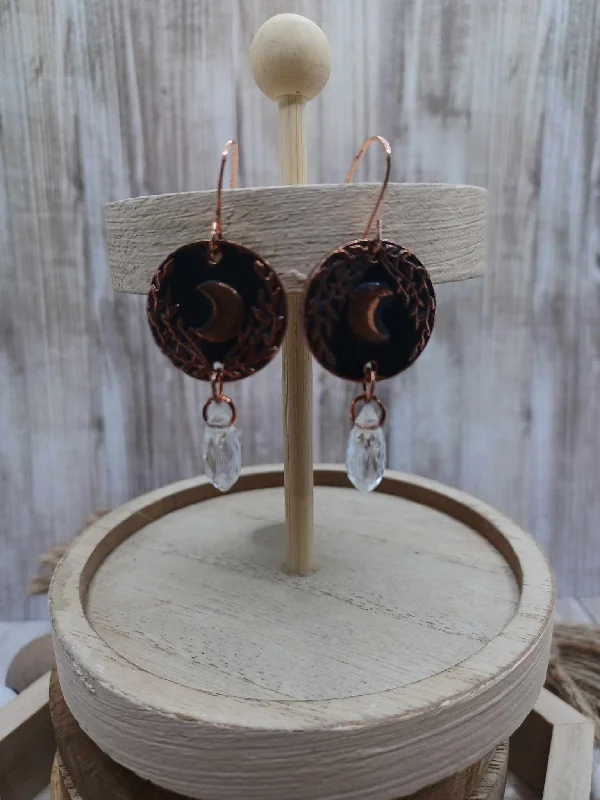 Copper Moon Earrings w/ Beaded Dangle